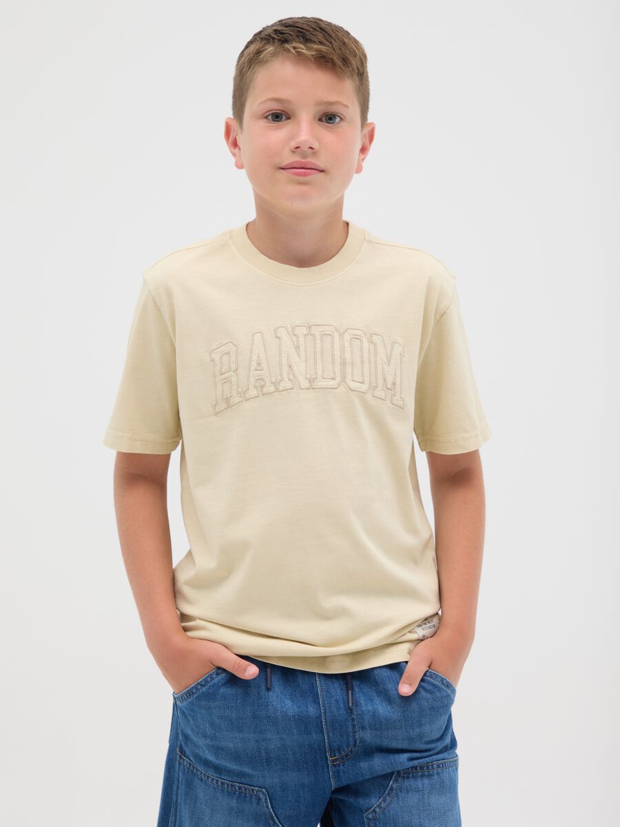 T-shirt da ragazzo in puro cotone beige regular fit_0