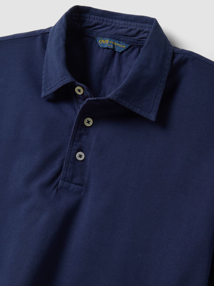 Blue pure cotton slim-fit short-sleeved polo shirt_1