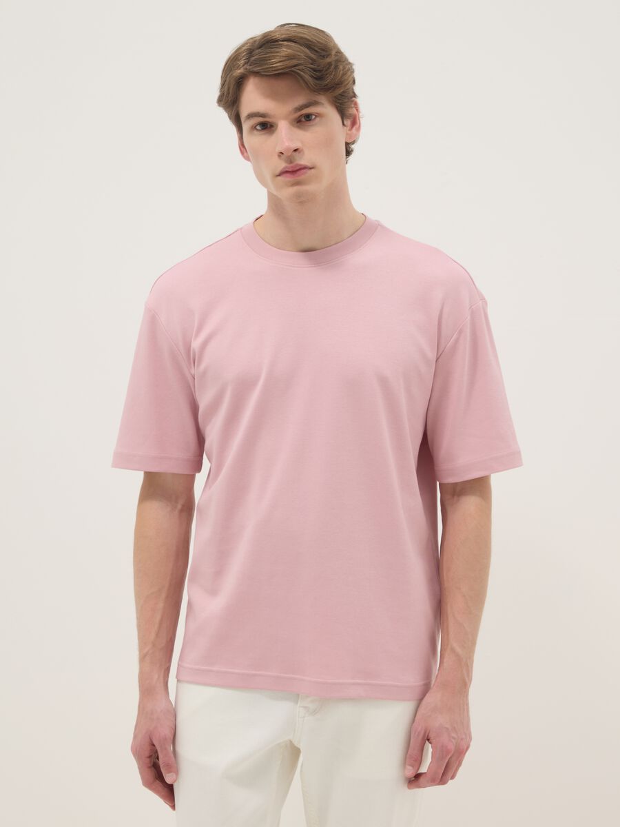 T-shirt a maniche corte in puro cotone rosa relaxed fit_0