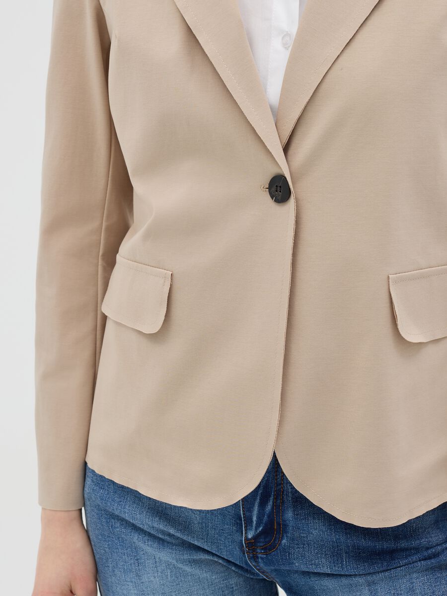 Beige stretch single-breasted blazer_2