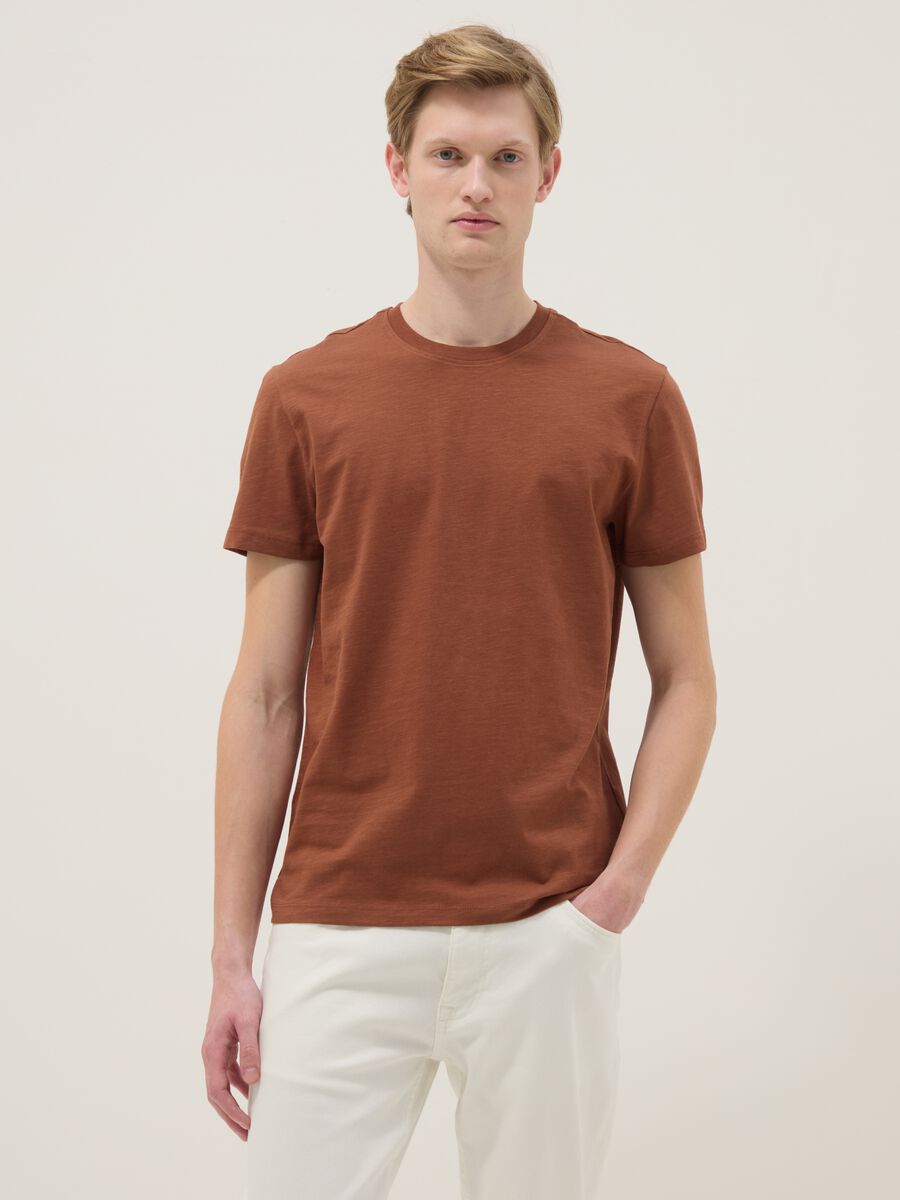 Brown short-sleeve pure cotton regular fit T-shirt_1