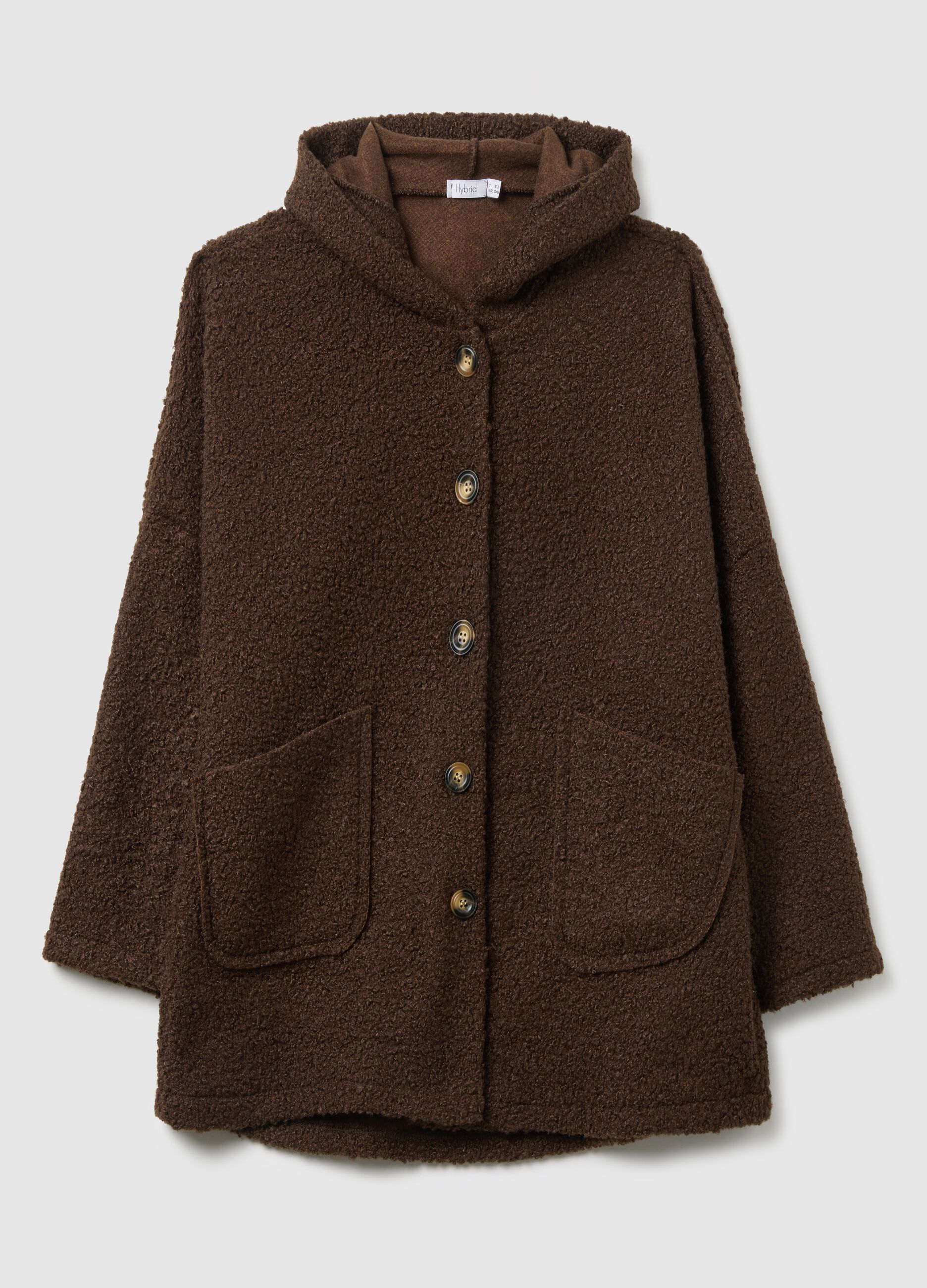 Brown regular fit coat with buttons and hood