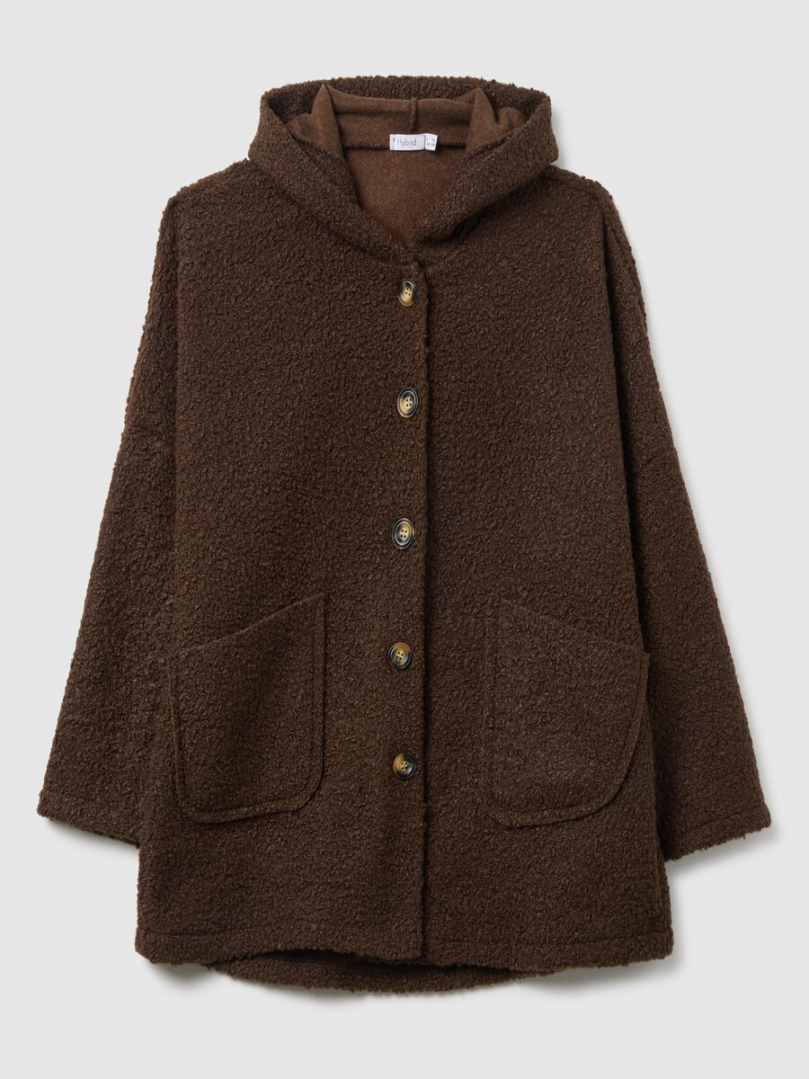 Cappotto marrone regular fit con bottoni e cappuccio_0