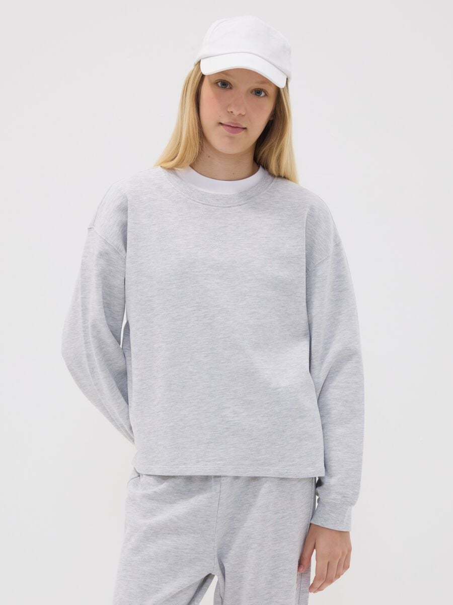 Felpa grigia in puro cotone con stella per ragazza relaxed fit_0