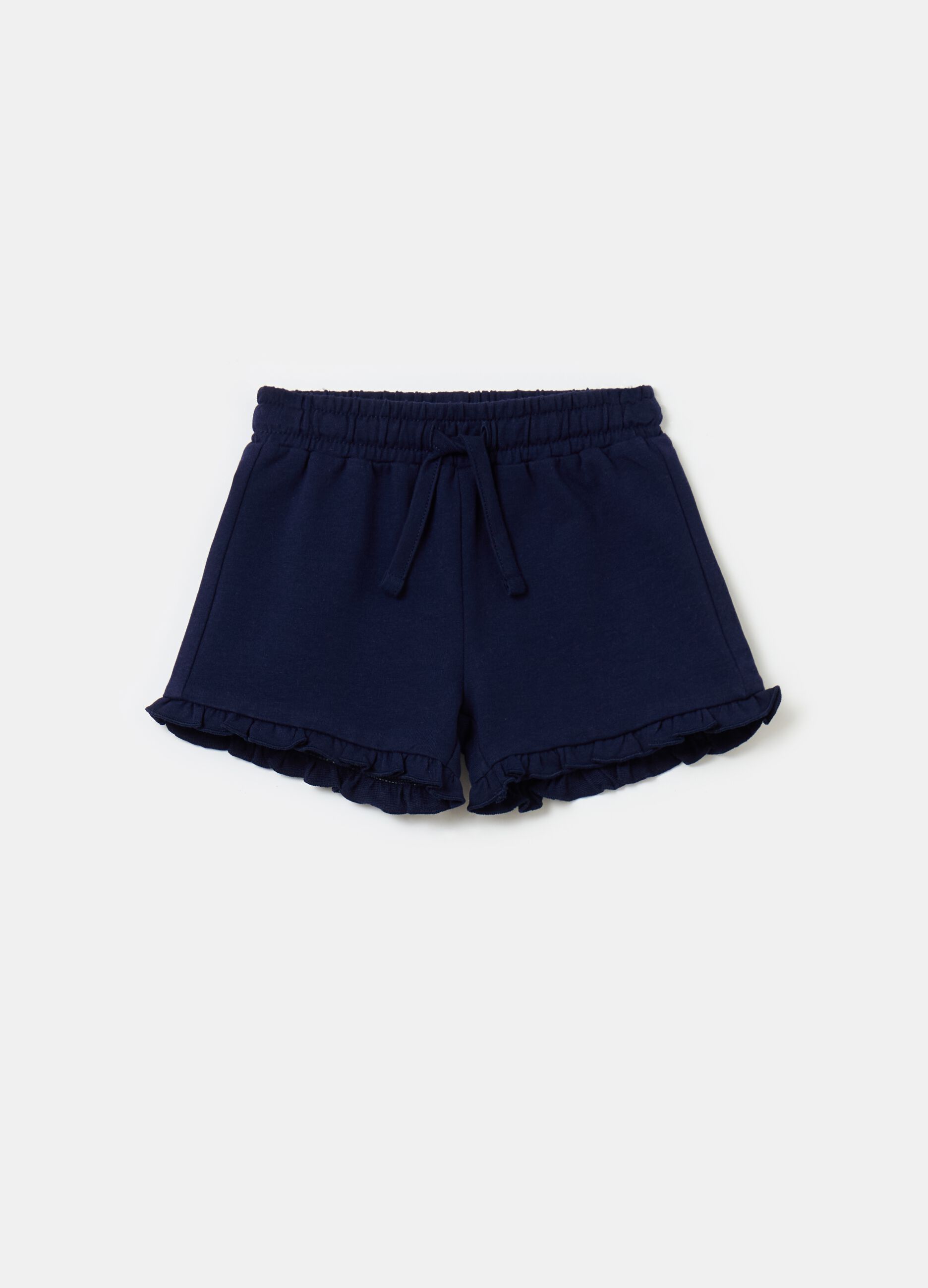 Shorts with drawstring and frills