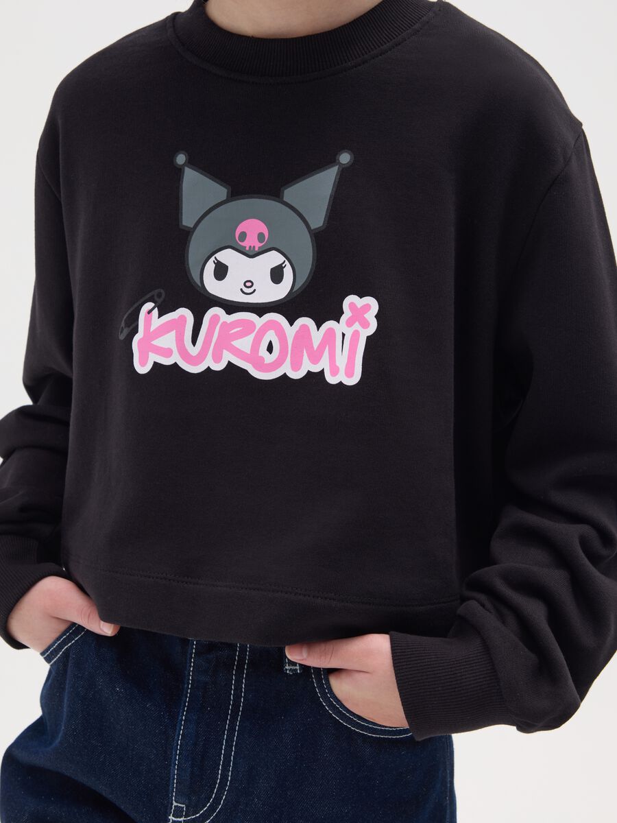 Felpa da ragazza in puro cotone nero regular fit girocollo_2