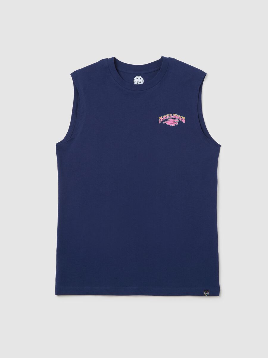 Men's Sleeveless Blue Cotton Tank Top_4