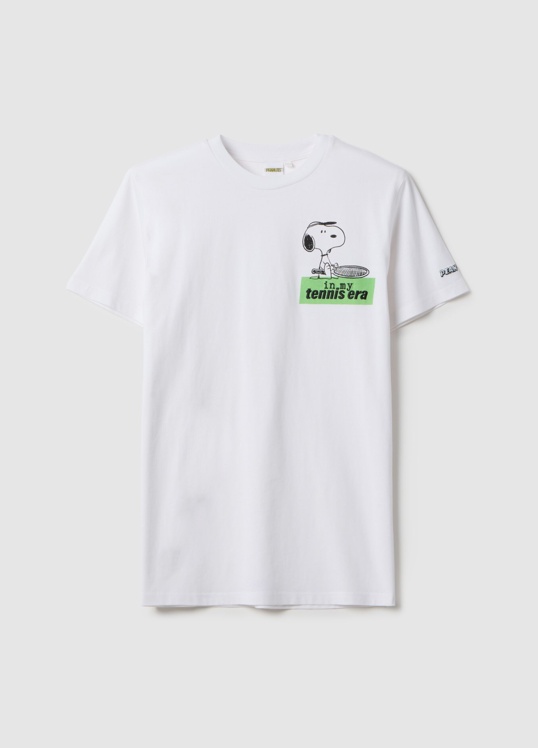 Pure White Cotton Regular Fit T-shirt with Snoopy Print