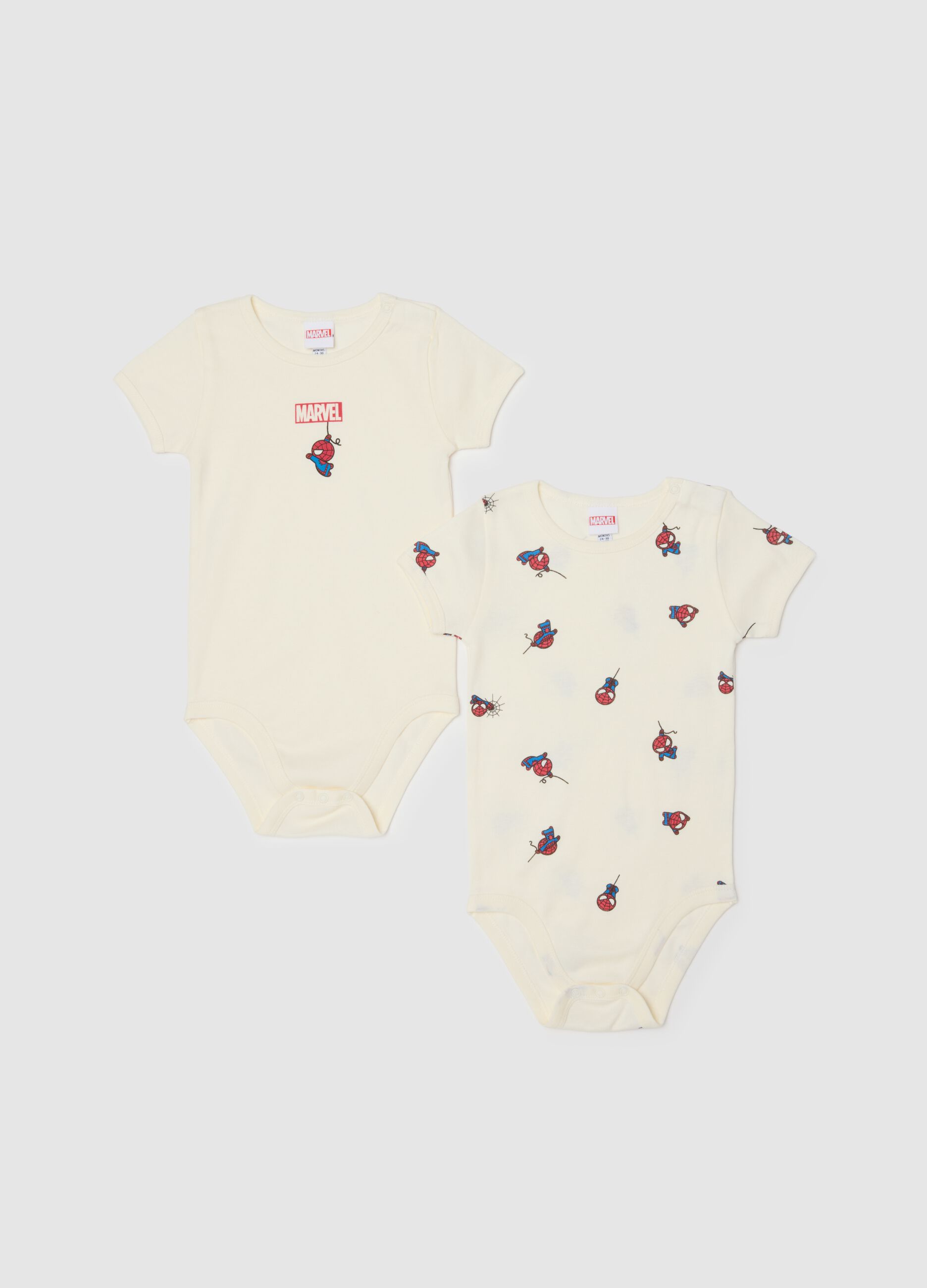 Baby beige cotton bodysuits twin pack with prints