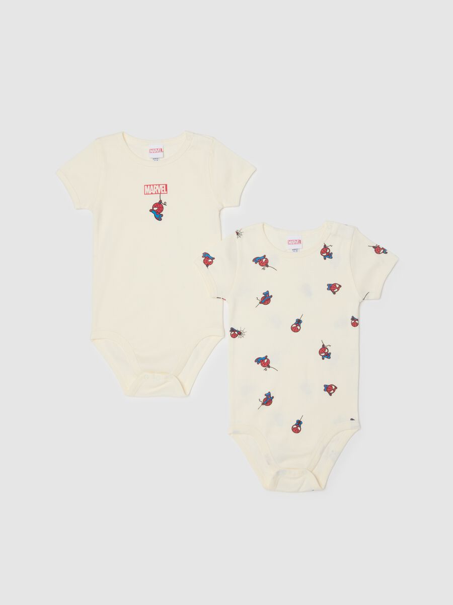 Baby beige cotton bodysuits twin pack with prints_0