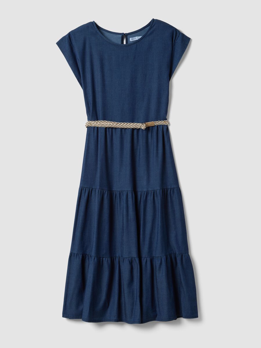 Abito midi blu in puro lyocell con cintura intrecciata_4