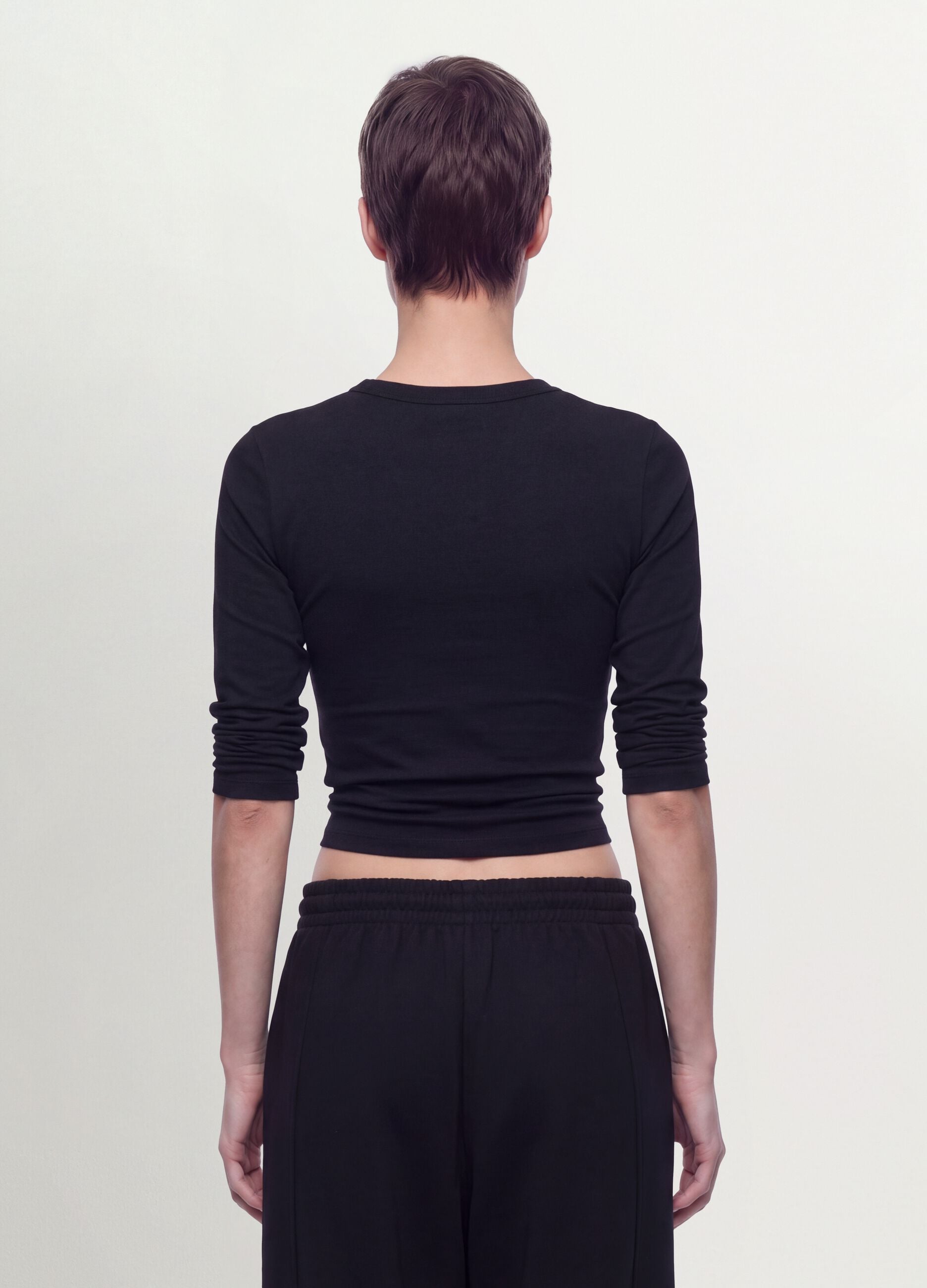 Black long-sleeve pure cotton jersey T-shirt, regular fit