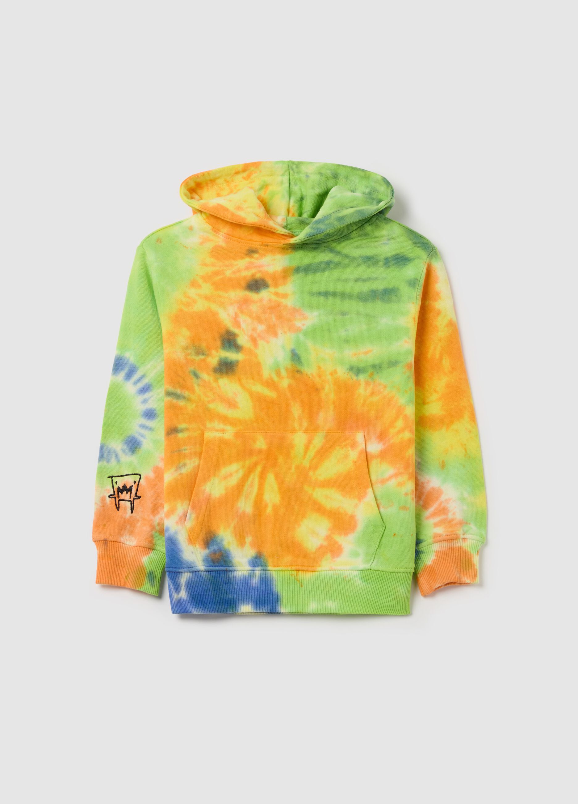 Tie-dye sweatshirt with hood and monster embroidery