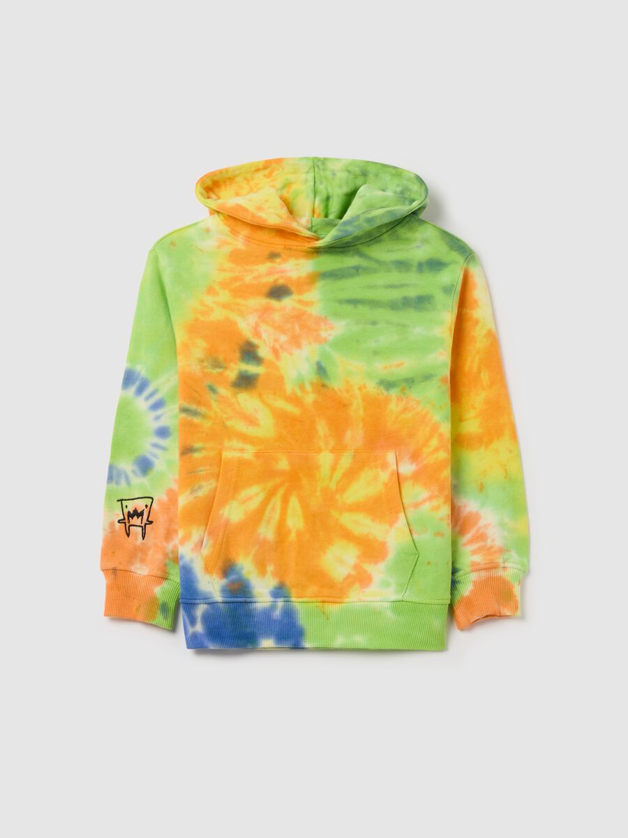 Tie-dye sweatshirt with hood and monster embroidery_0