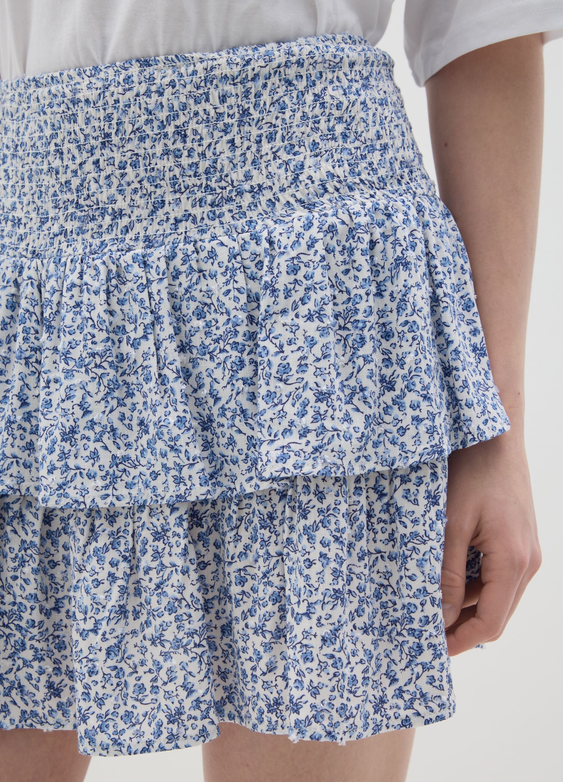 Gonna mini da donna in puro viscosa multicolor regular fit con balze