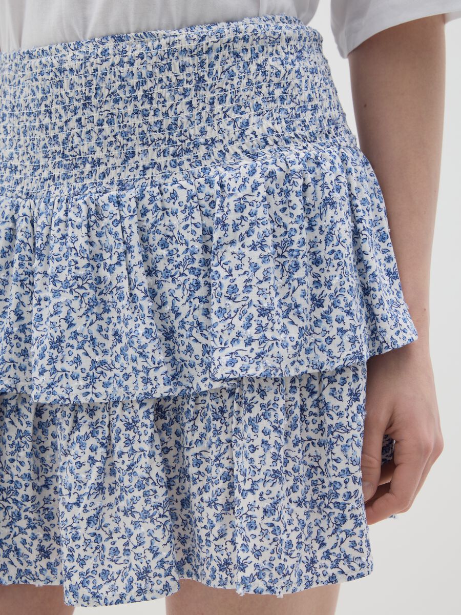 Blue Floral Ruffled Mini Skirt_2