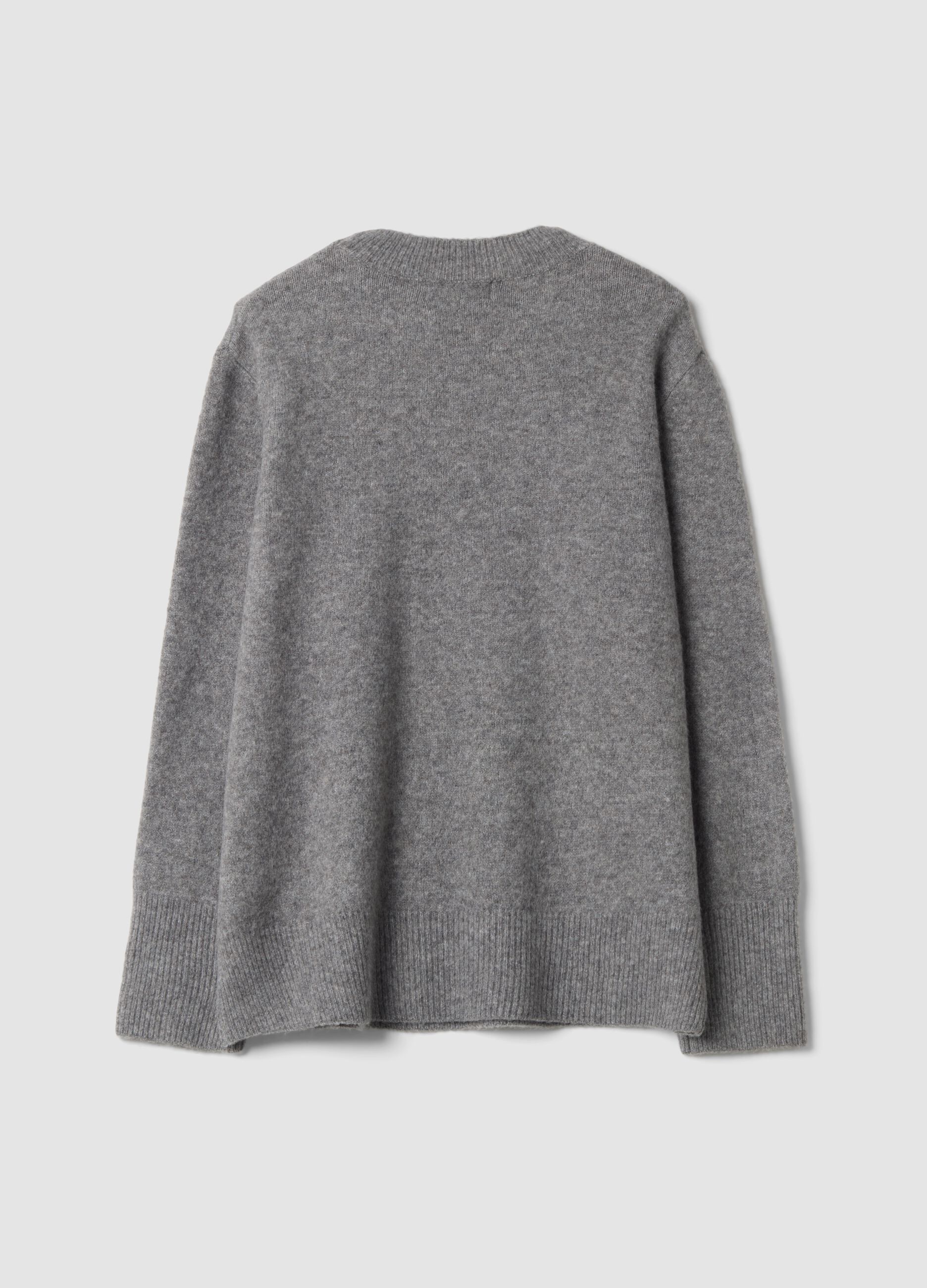 Maglia grigio melange in lana elasticizzata con strass regular fit