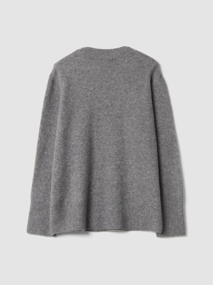 Maglia grigio melange in lana elasticizzata con strass regular fit_2