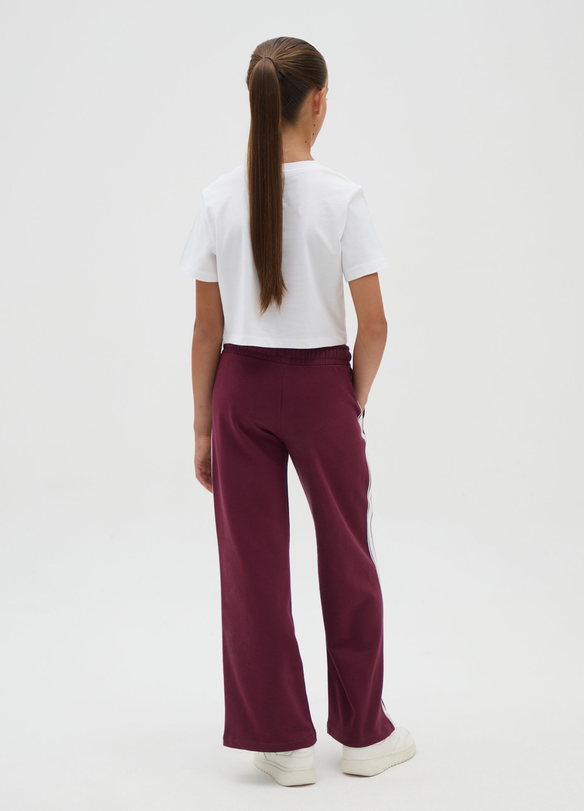 Girls' pure cotton red wide-leg striped trousers