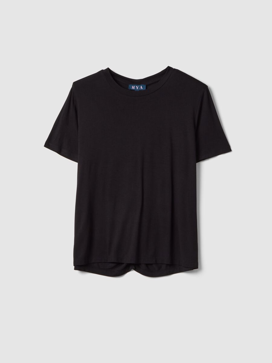 Black stretch viscose regular fit t-shirt with drawstring closure_4