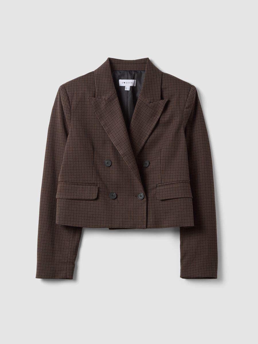 Blazer crop marrone in viscosa elasticizzata_0
