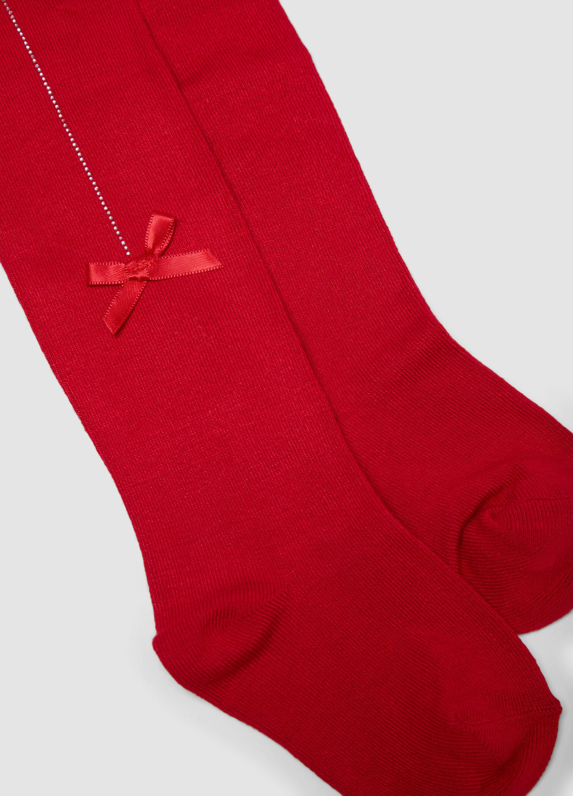 Collant rosso in tessuto elasticizzato con fiocco