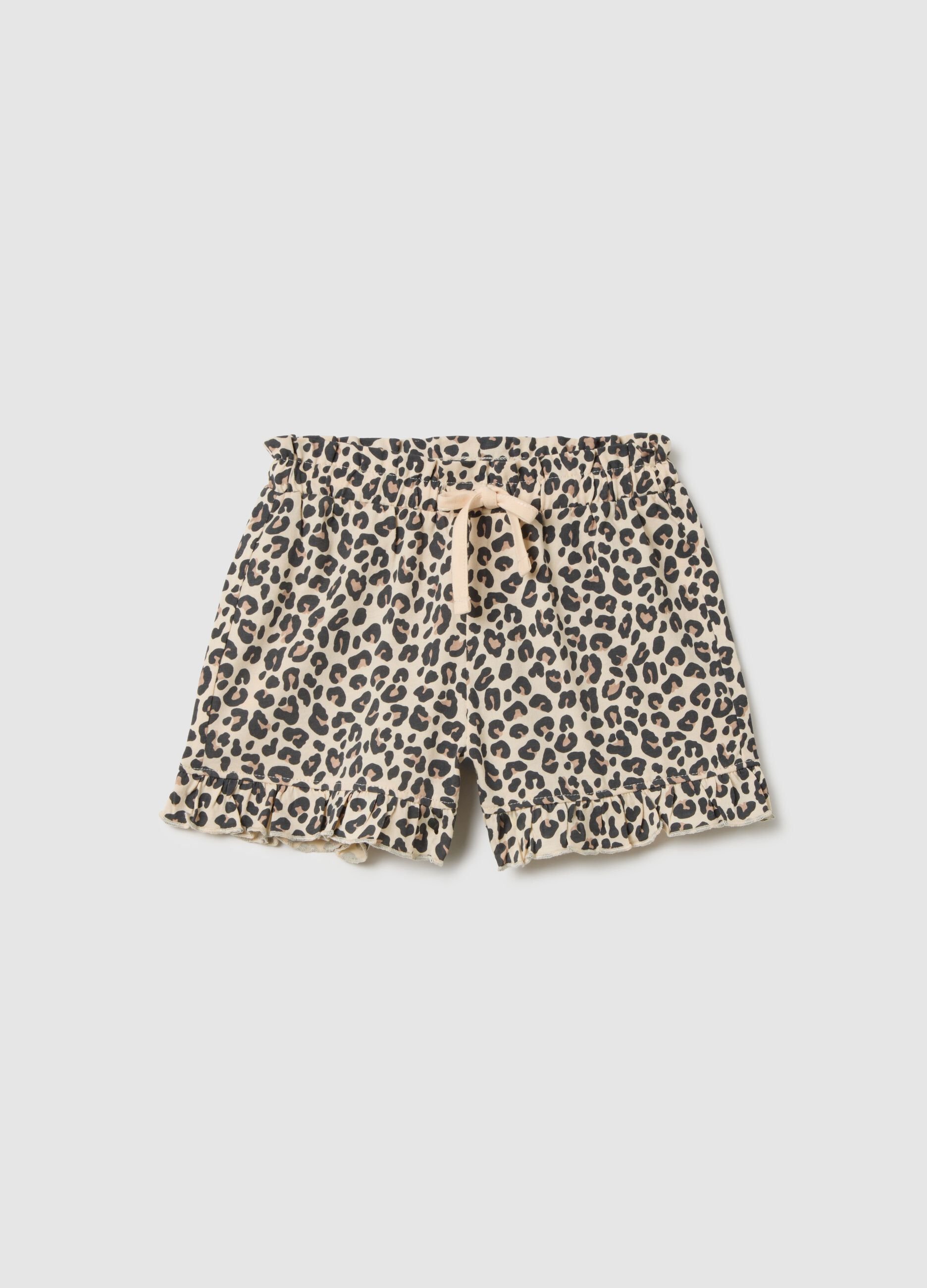 Shorts da bambina in puro cotone multicolor regular fit con volant