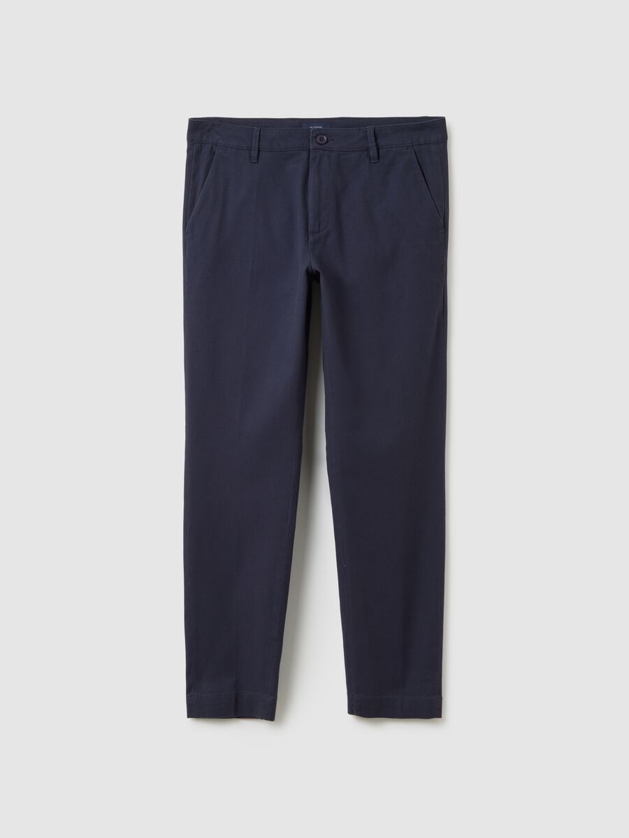 Slim fit blue stretch cotton trousers_0