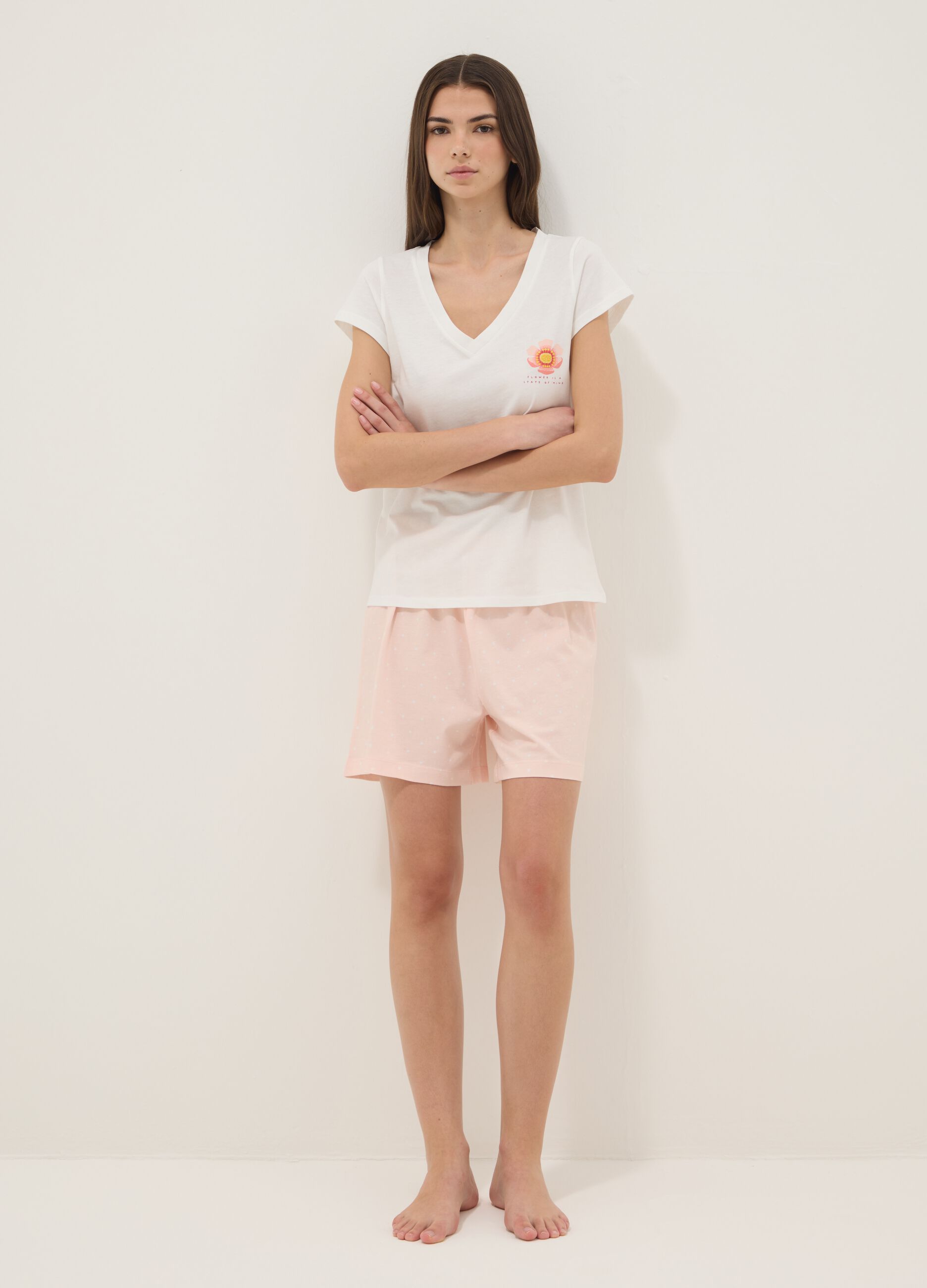 Pink polka dot pure cotton pyjama shorts regular fit
