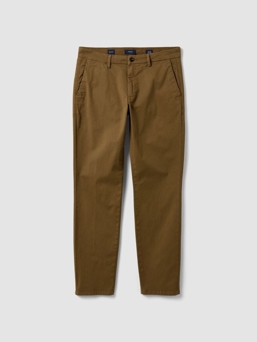 Pantaloni chino marroni in cotone elasticizzato slim fit_4