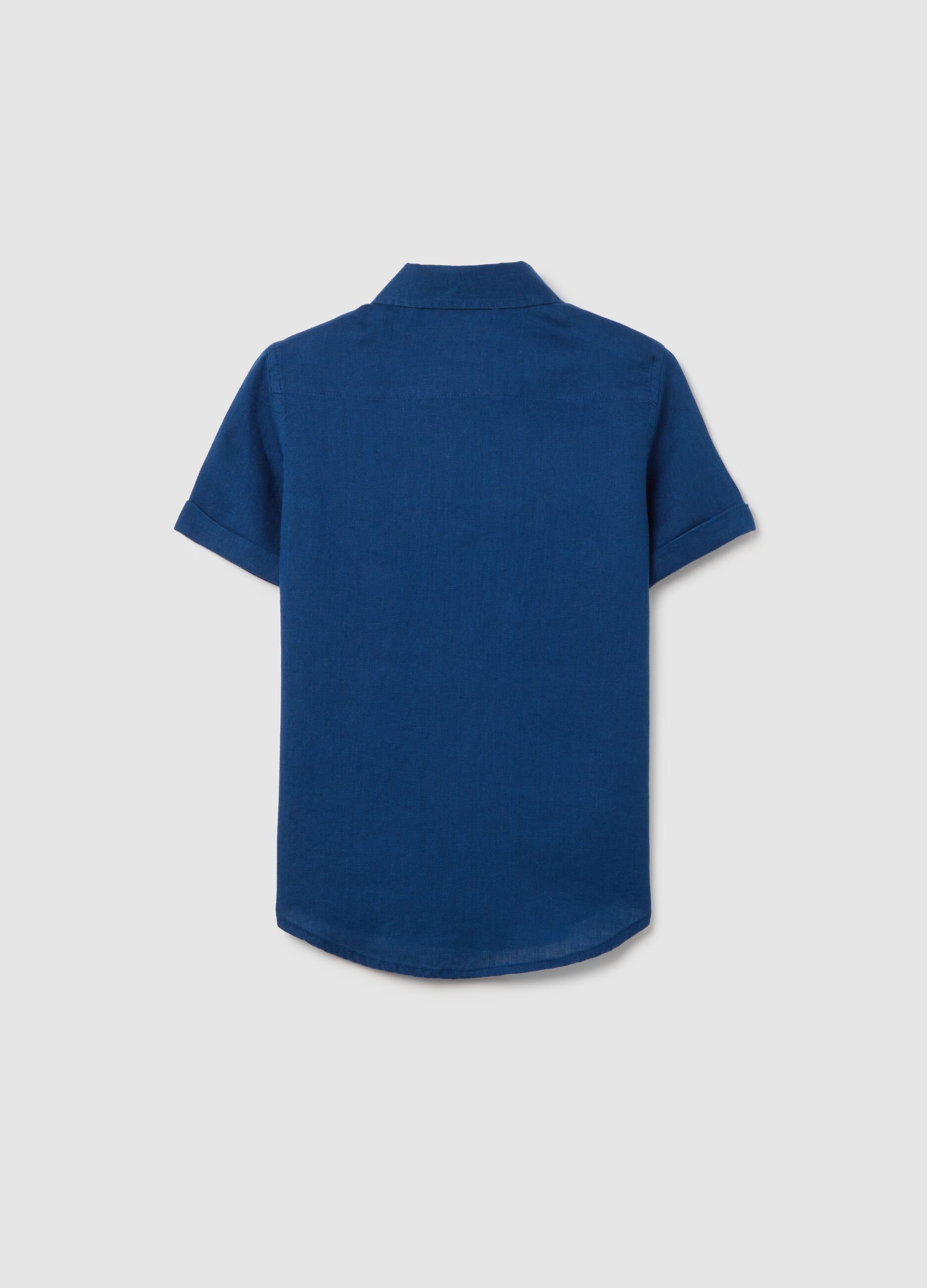 Children's blue pure linen shirt with oversized fit