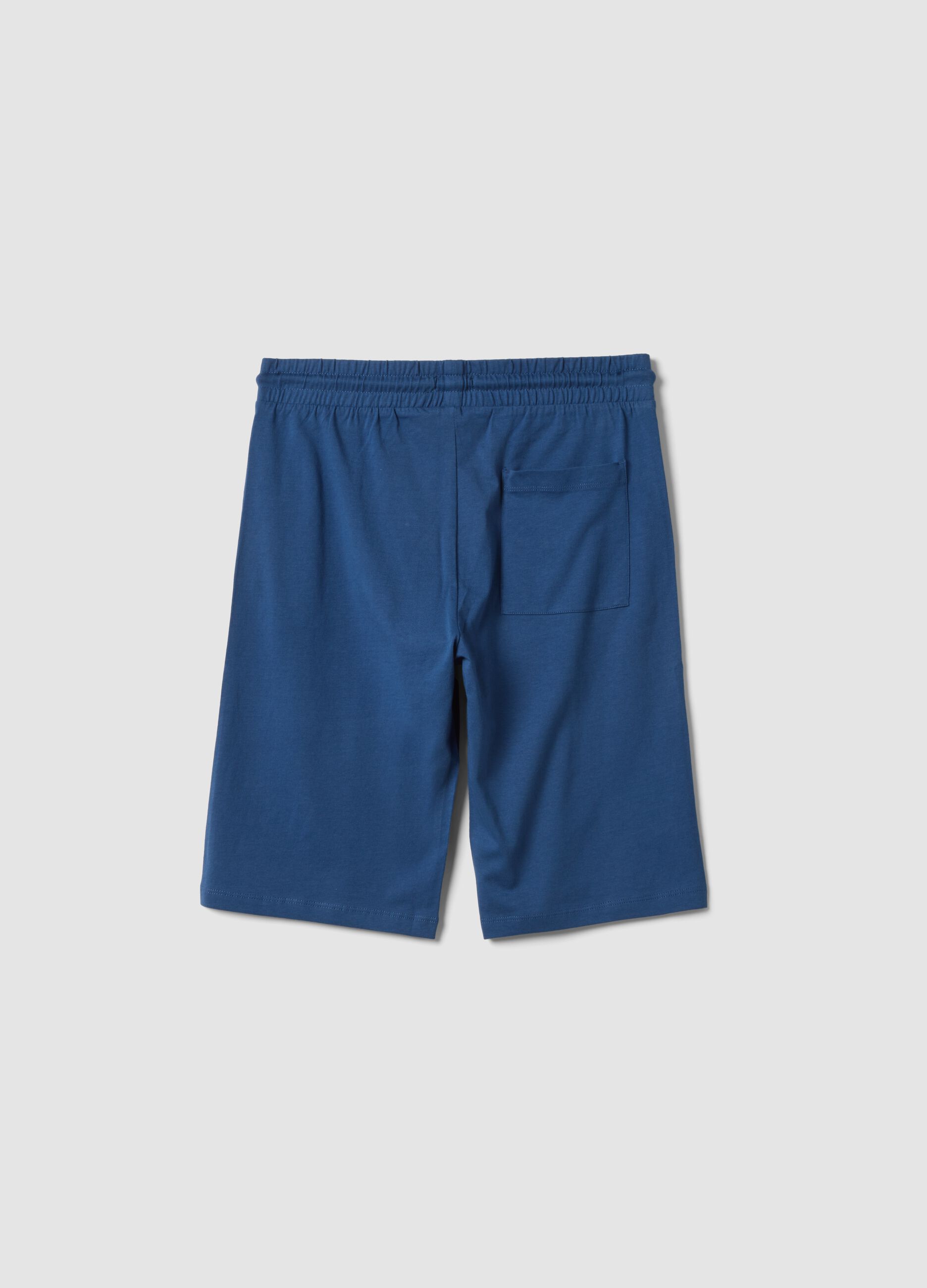 Pantaloni corti in puro cotone blu da ragazzo regular fit