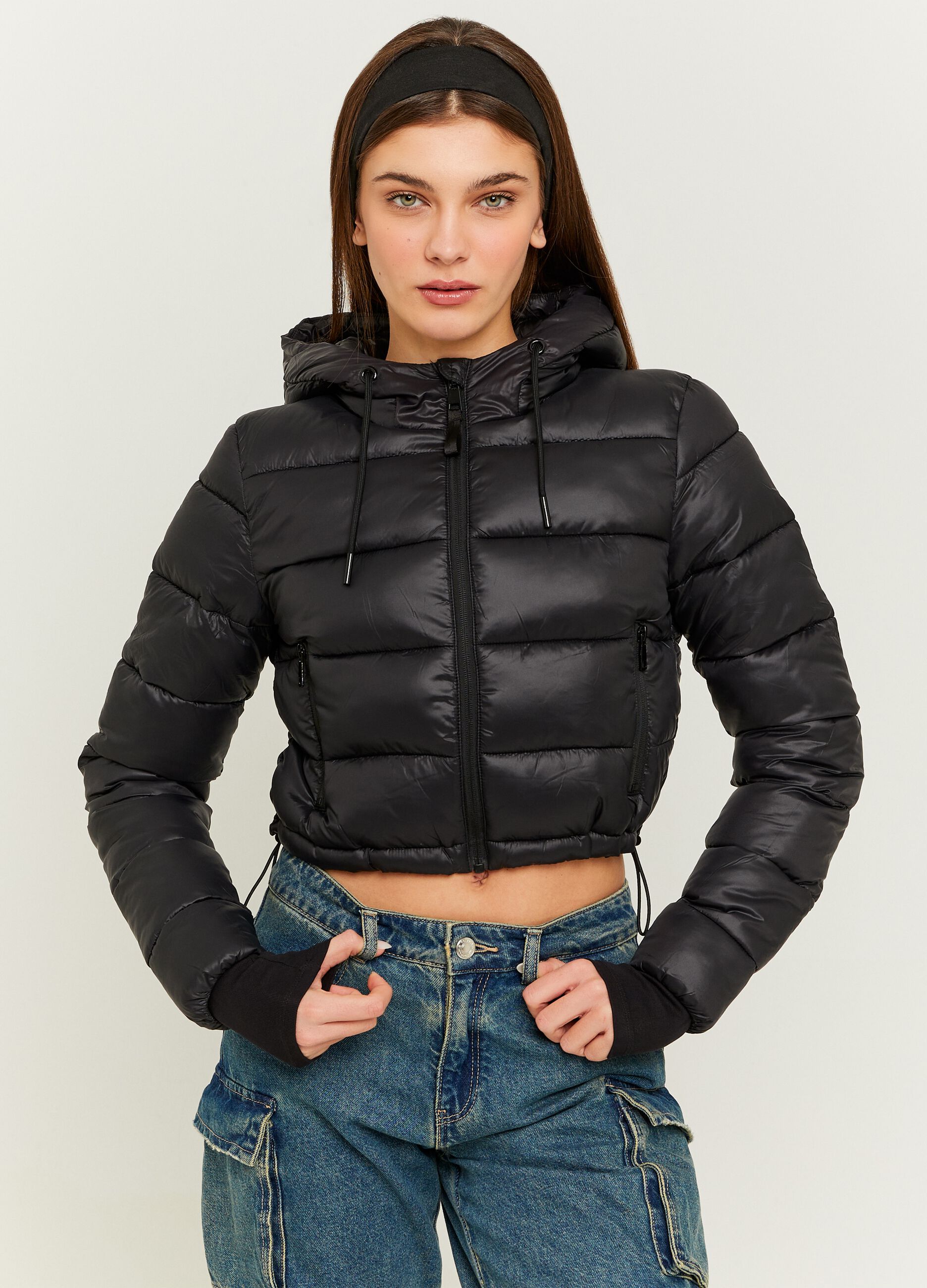 Quilted cropped down jacket with hood