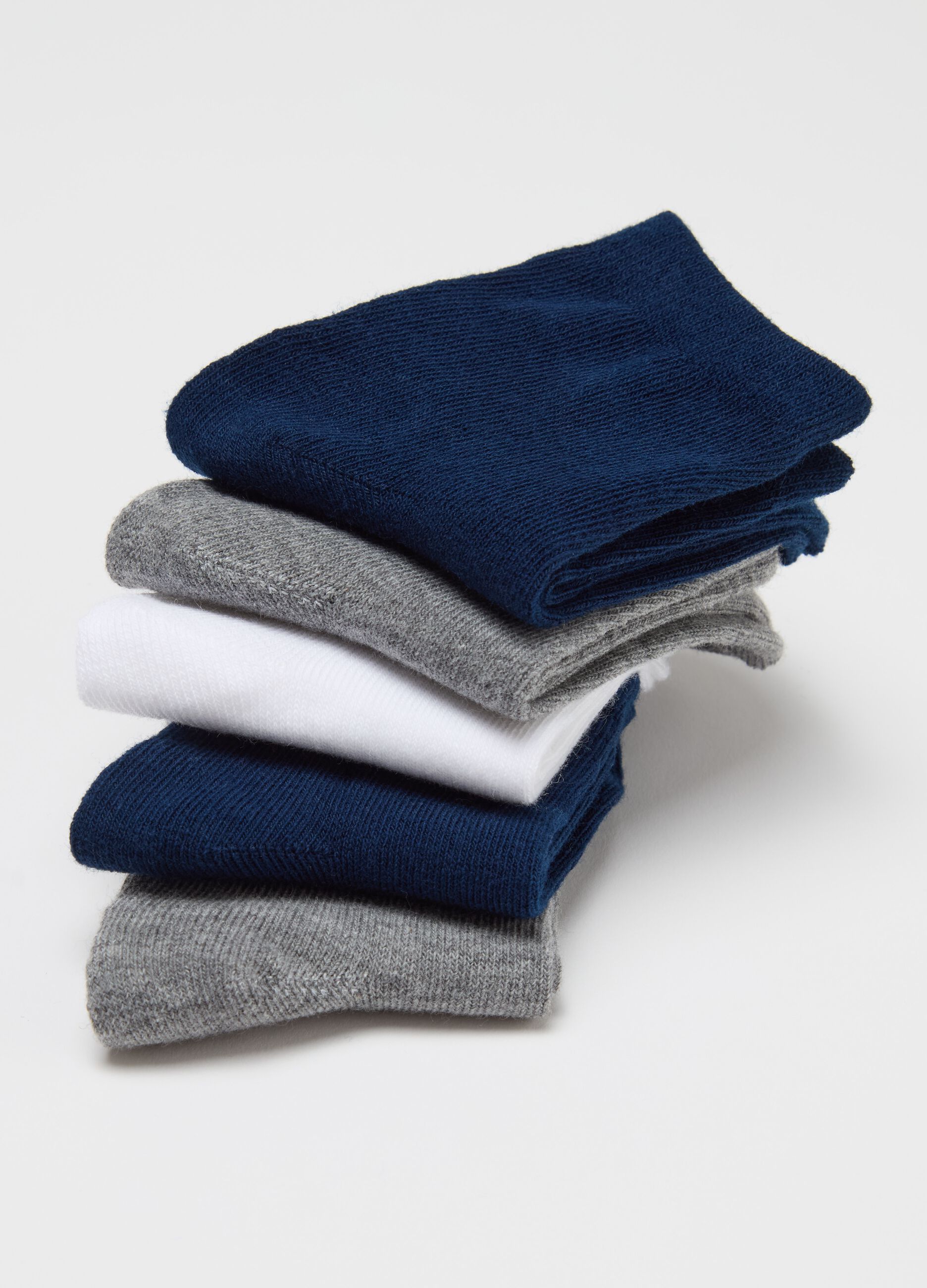 Five-pair pack short socks in stretch cotton