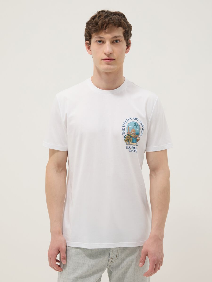 White pure cotton T-shirt with graphic print, regular fit_0