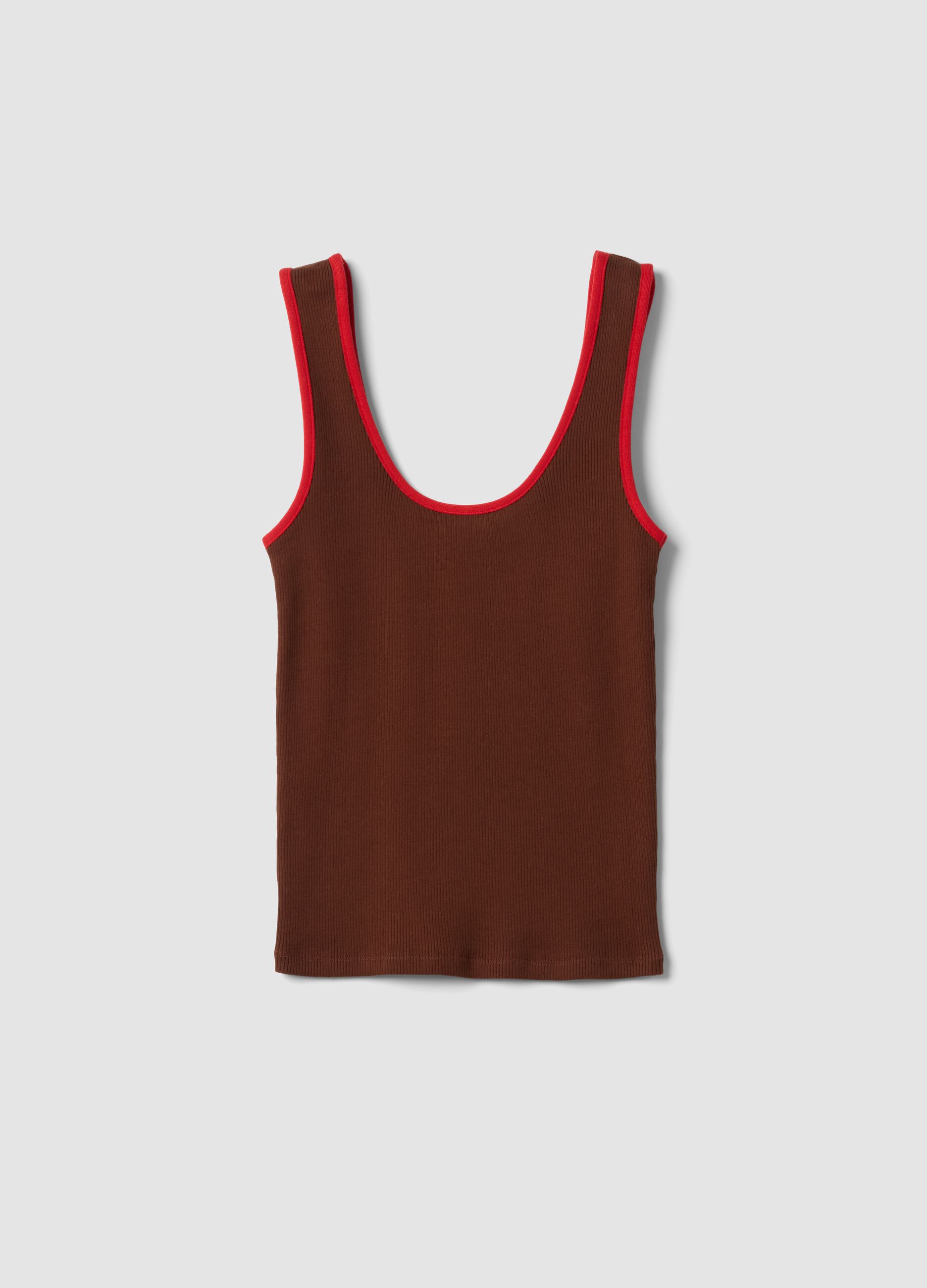 Brown pure cotton ribbed tank top