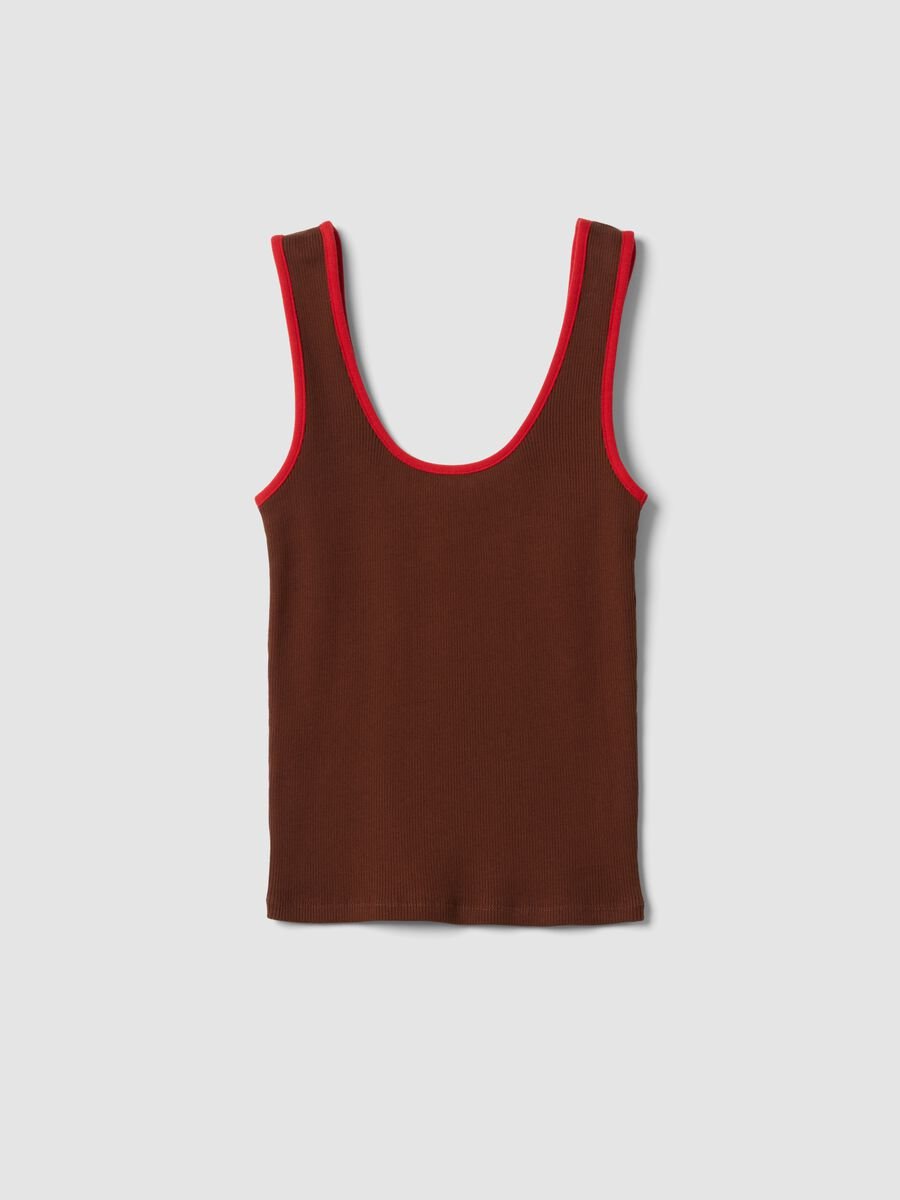 Tank top marrone in puro cotone a costine_0