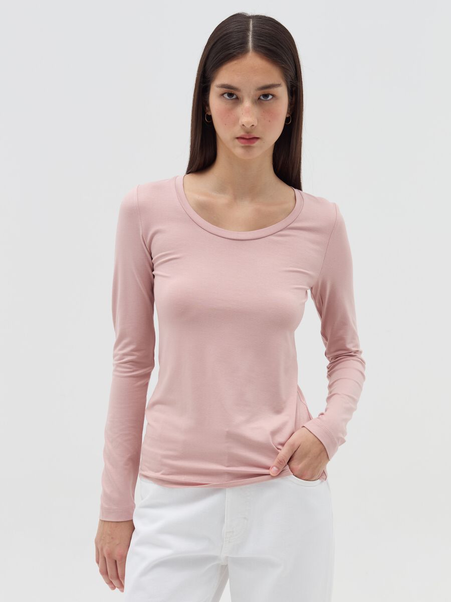 Long-sleeved T-shirt in stretch viscose_0