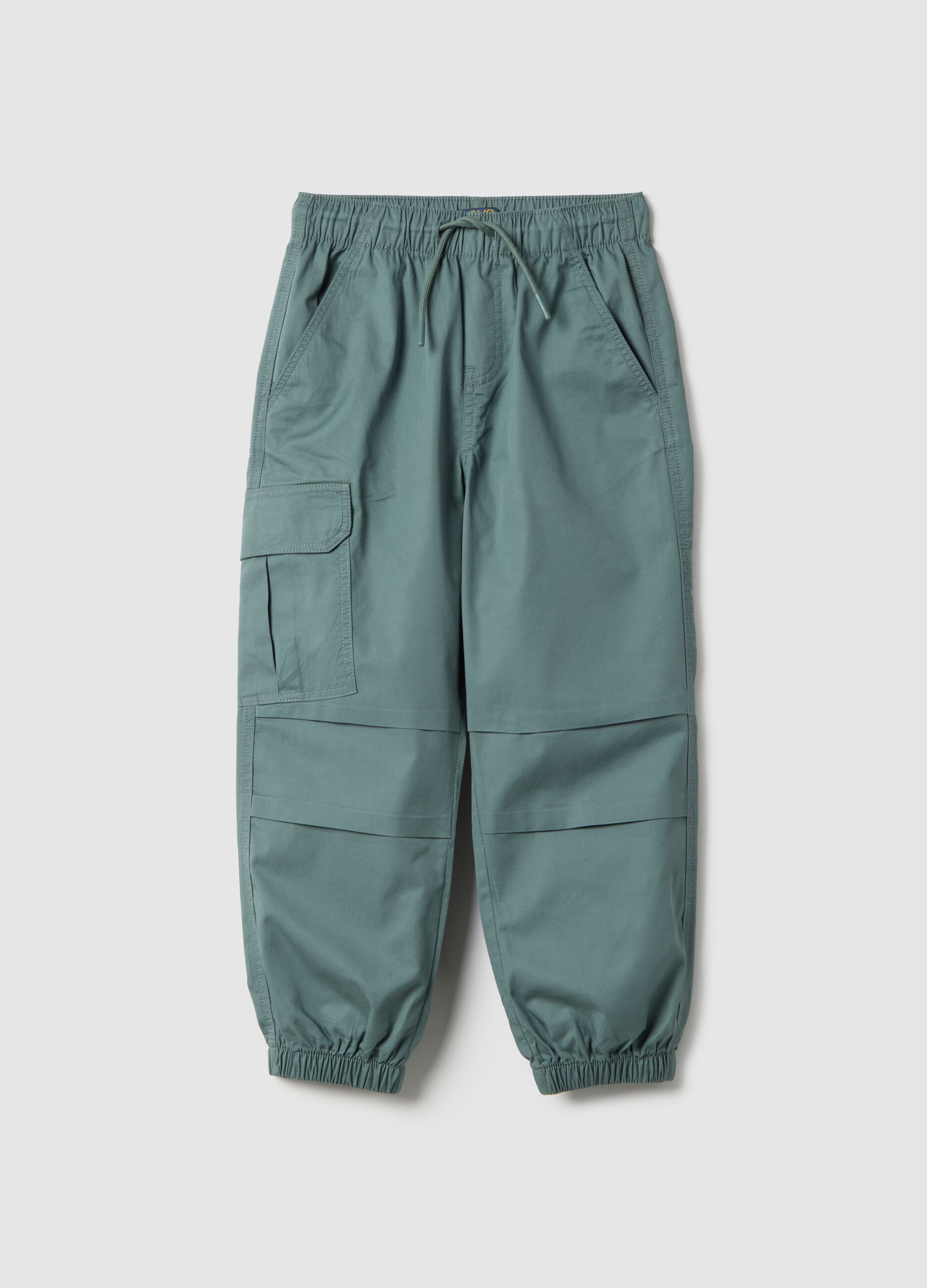 Boys' green pure cotton cargo jogger trousers relaxed fit