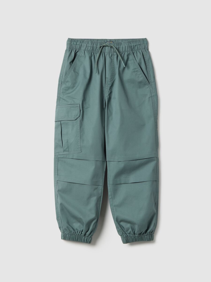 Boys' green pure cotton cargo jogger trousers relaxed fit_0