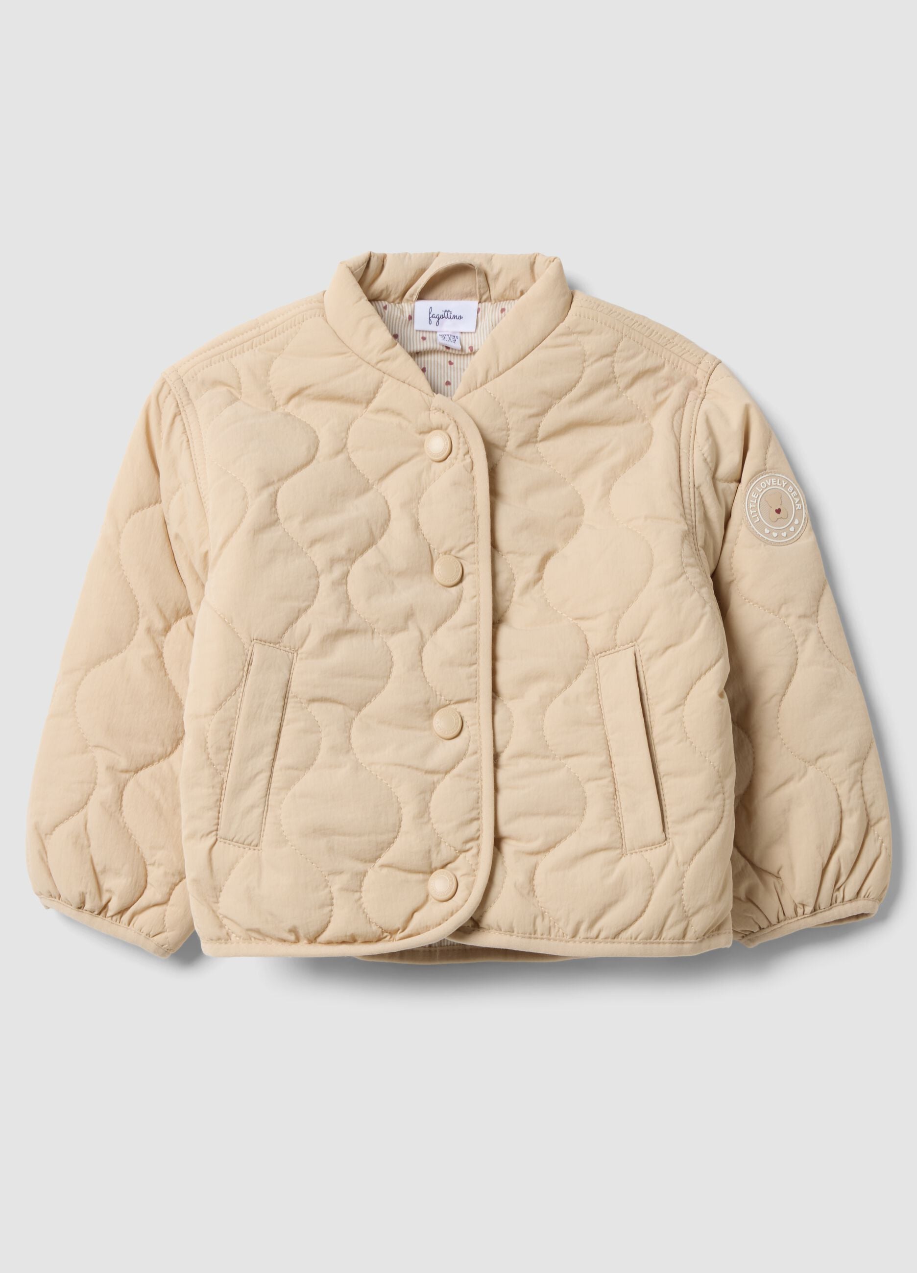Beige padded quilted jacket, regular fit, for baby girl