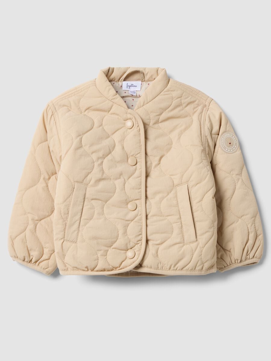 Beige padded quilted jacket, regular fit, for baby girl_0