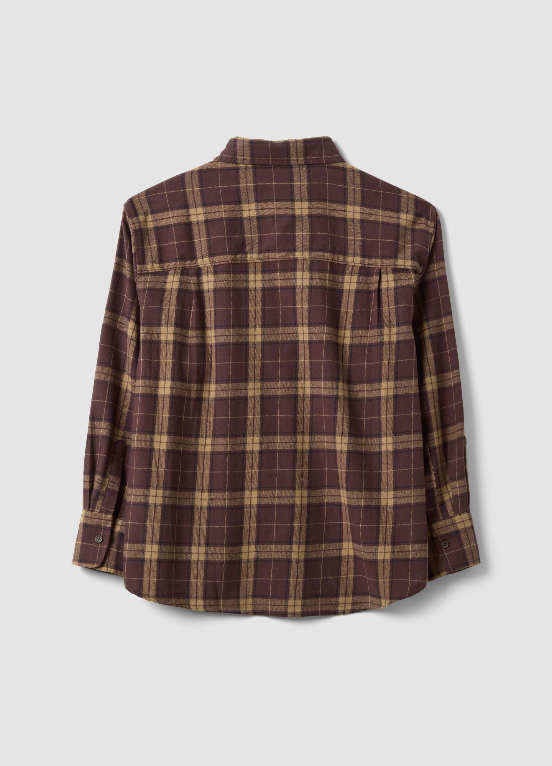 Camicia marrone a quadri in flanella di puro cotone regular fit