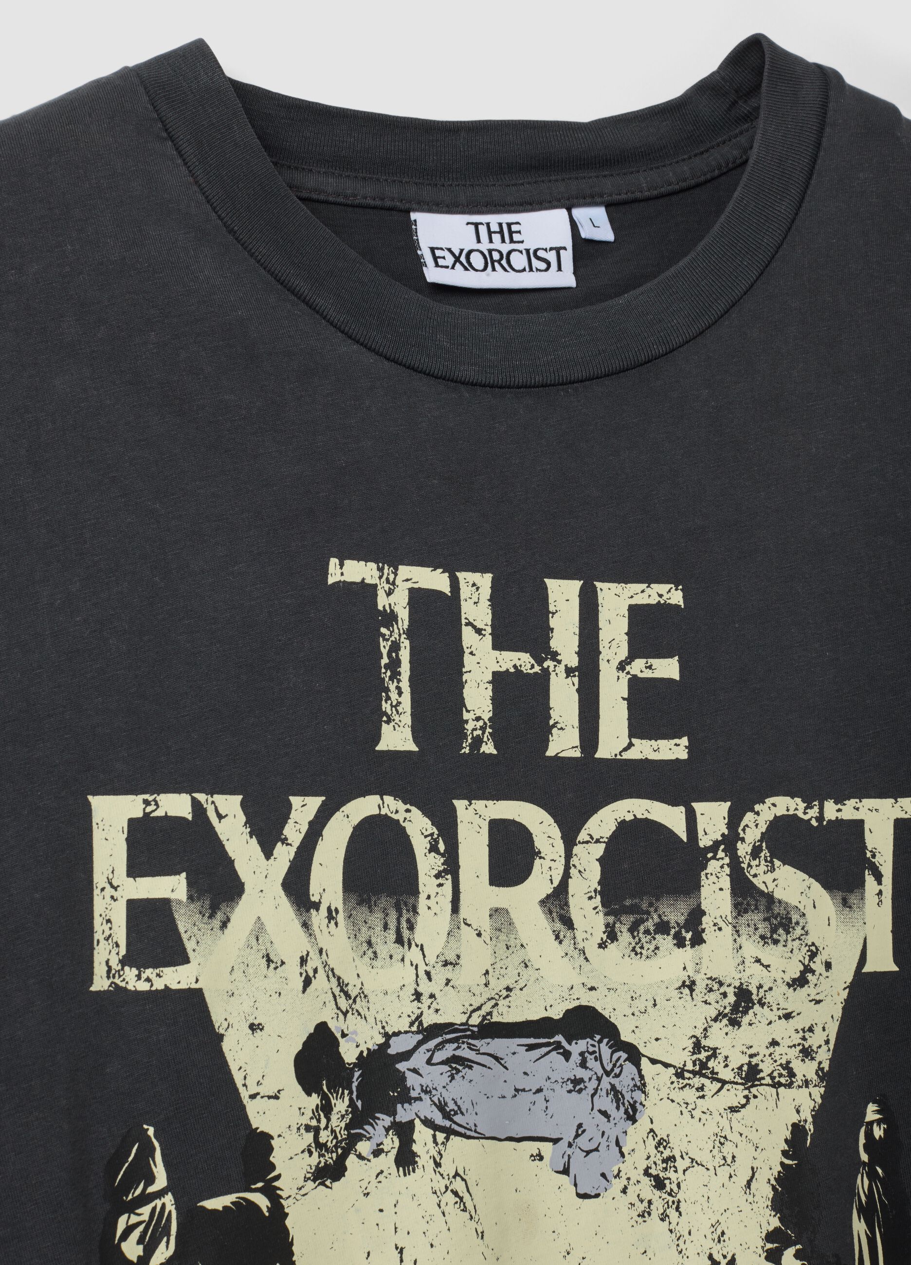 Grey cropped pure cotton T-shirt with "The Exorcist" print, regular fit