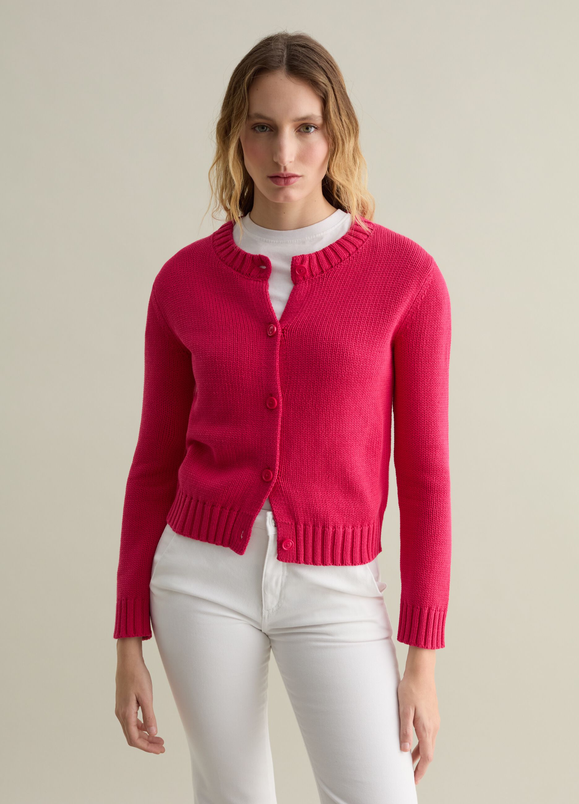 Cardigan with round neck in cotton