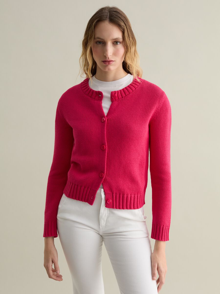 Cardigan with round neck in cotton_0