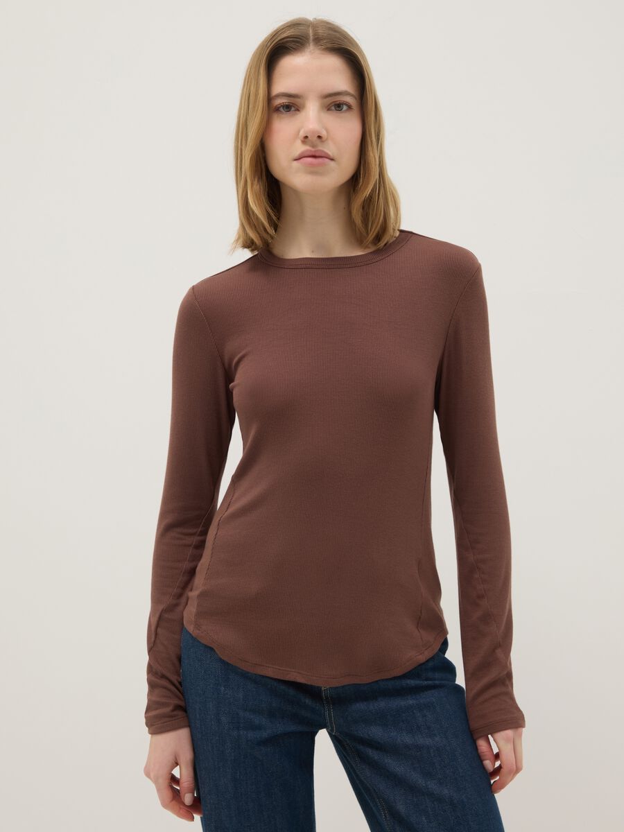 Brown stretch modal regular fit shirt_0