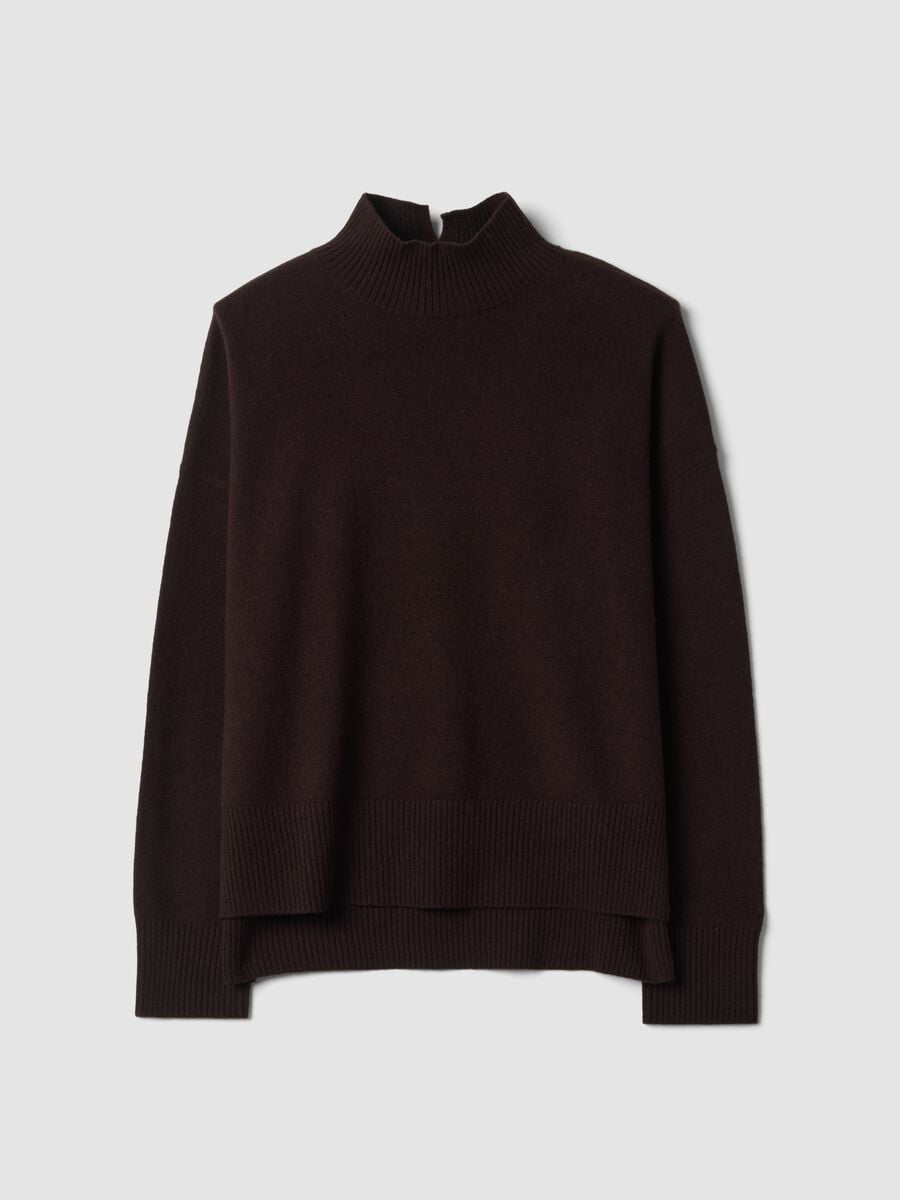 Brown pure wool jumper with high neck, oversized fit_0