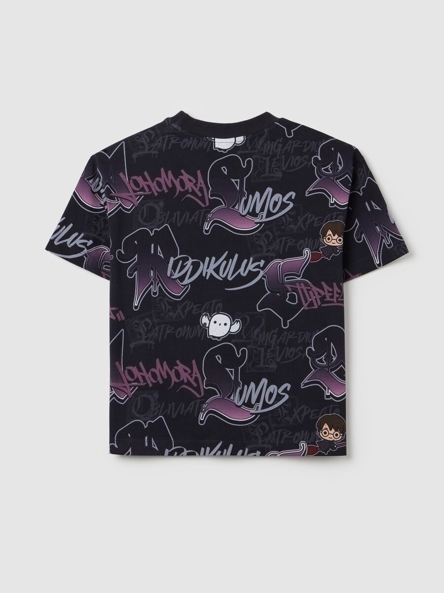 T-shirt da ragazza in puro cotone nero oversize con fantasia vivace_1