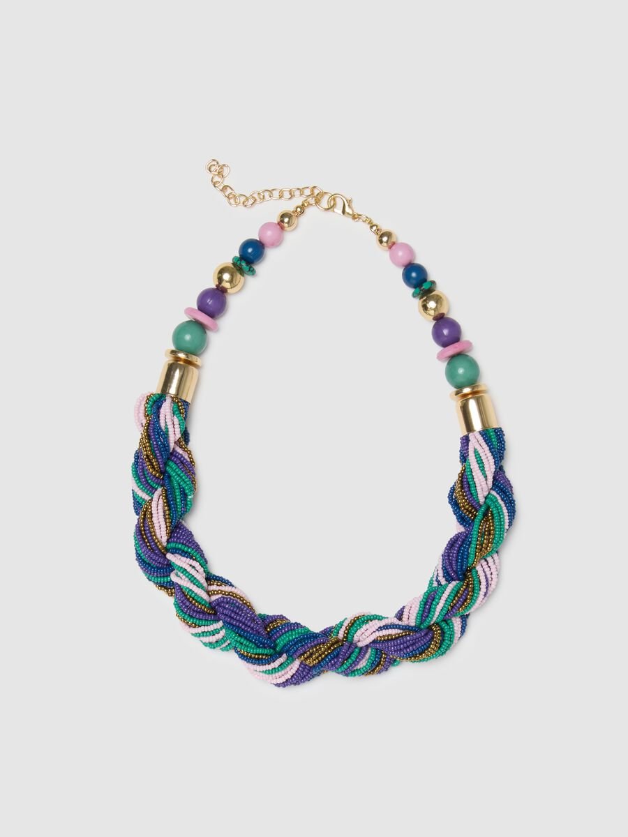 Multicolour glass necklace with woven design_0